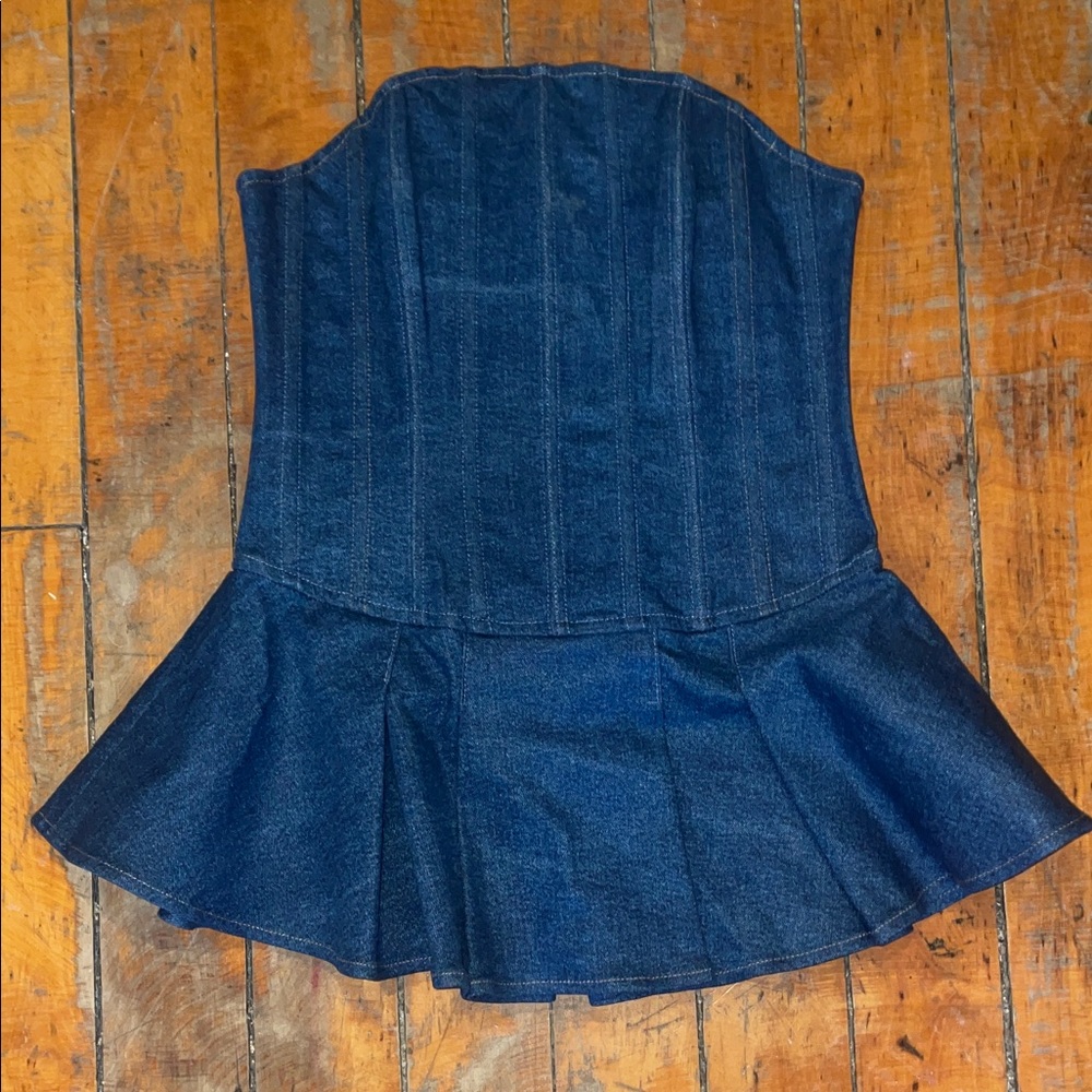 DL1961 Blue Corset Peplum Denim Top Bustier Small